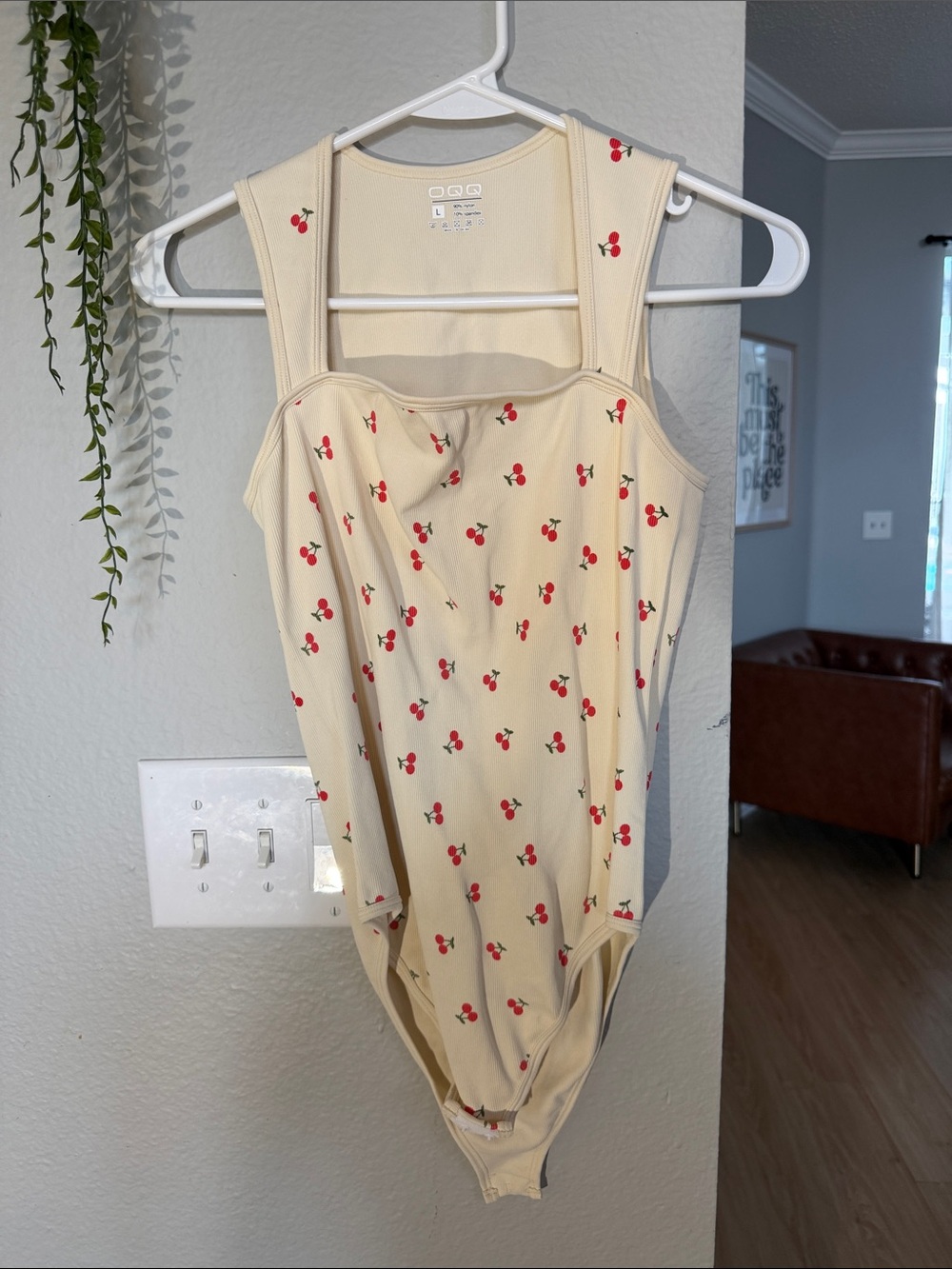 Cream Cherry Print Bodysuit with Red Cherries